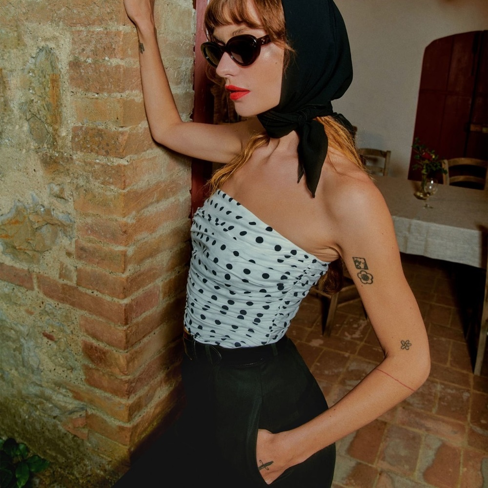 Reformation polka dot corset style top 4